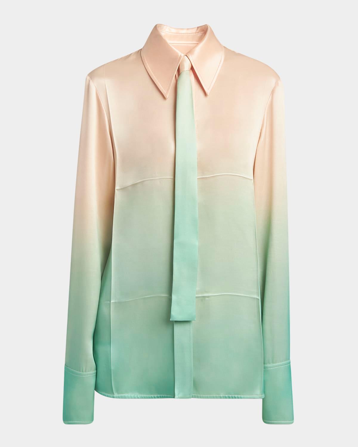 ombre satin button-down shirt with matching tie