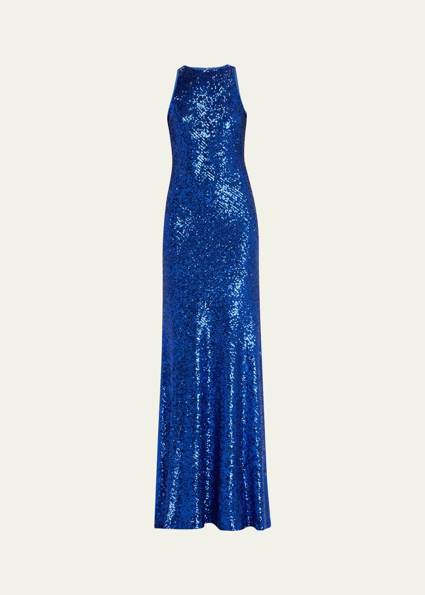 ombre stretch sequin halter gown
