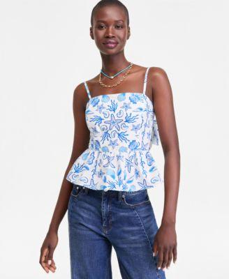on 34th womens cotton peplum tie back tank top macys exclusive