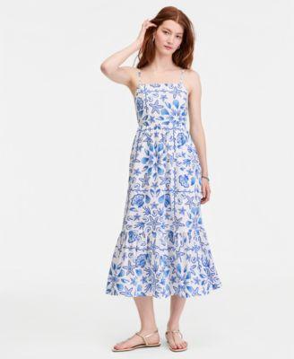on 34th womens cotton poplin back cutout tiered midi dress macys exclusive