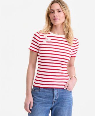 on 34th womens crochet trim striped t shirt macys exclusive