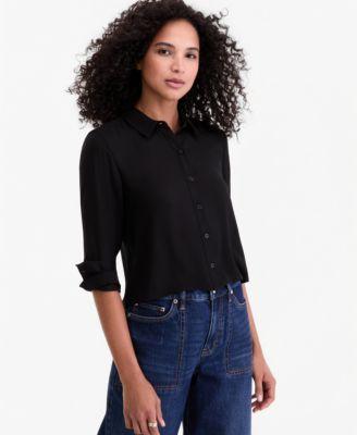 on 34th womens cropped button down crepe shirt macys exclusive