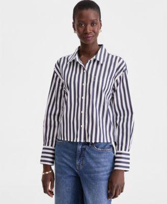 on 34th womens cropped cotton poplin shirt macys exclusive