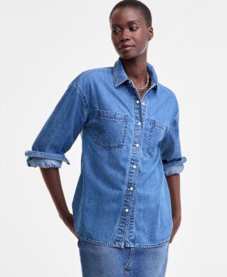 on 34th womens denim patch pocket shirt macys exclusive