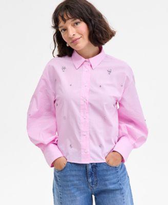 on 34th womens embellished striped shirt xxs 3x macys exclusive