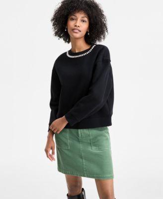 on 34th womens imitation pearl embellished crewneck sweatshirt macys exclusive