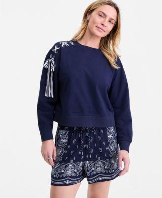 on 34th womens lace up shoulder sweatshirt macys exclusive