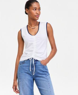 on 34th womens ruched v neck tie hem tank macys exclusive