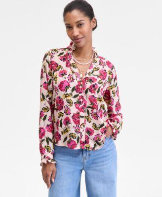 on 34th womens ruffle trim split neck blouse xxs 3x macys exclusive