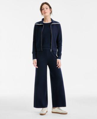 on 34th womens tipped zip up cardigan sleeveless sweater pull on pants macys exclusive