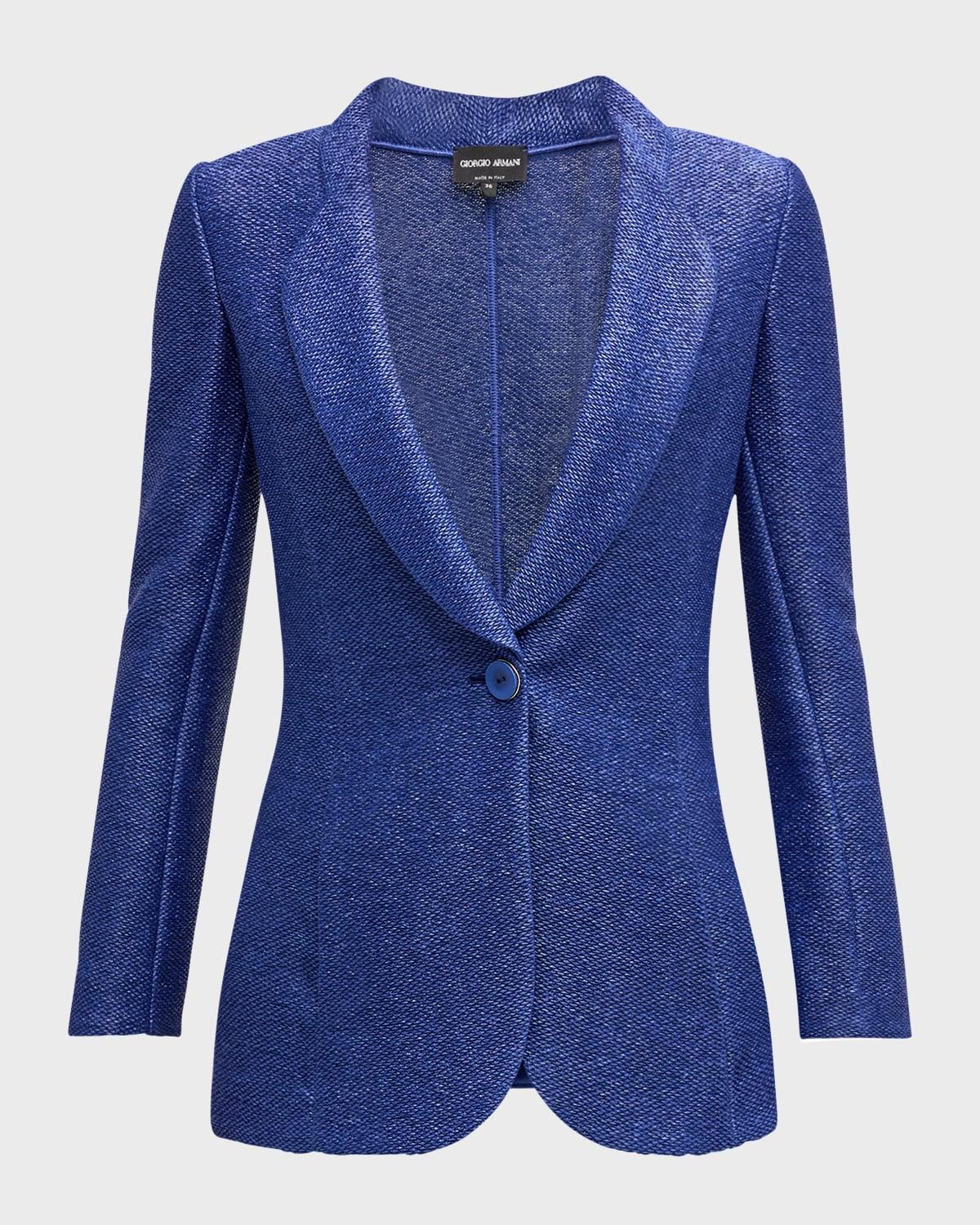 one-button jersey raffia blazer