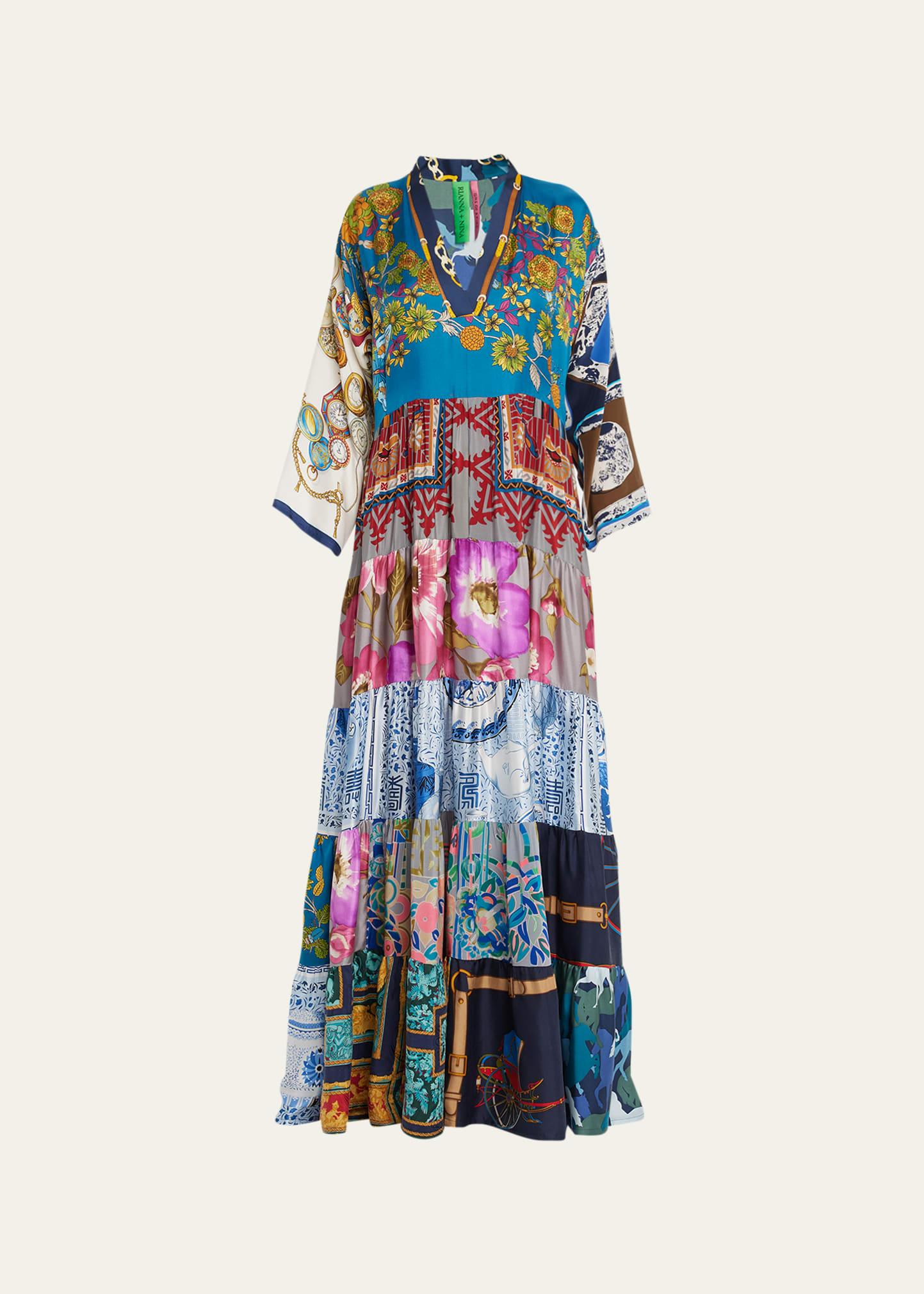 one-of-a-kind mixed-print silk maxi dress