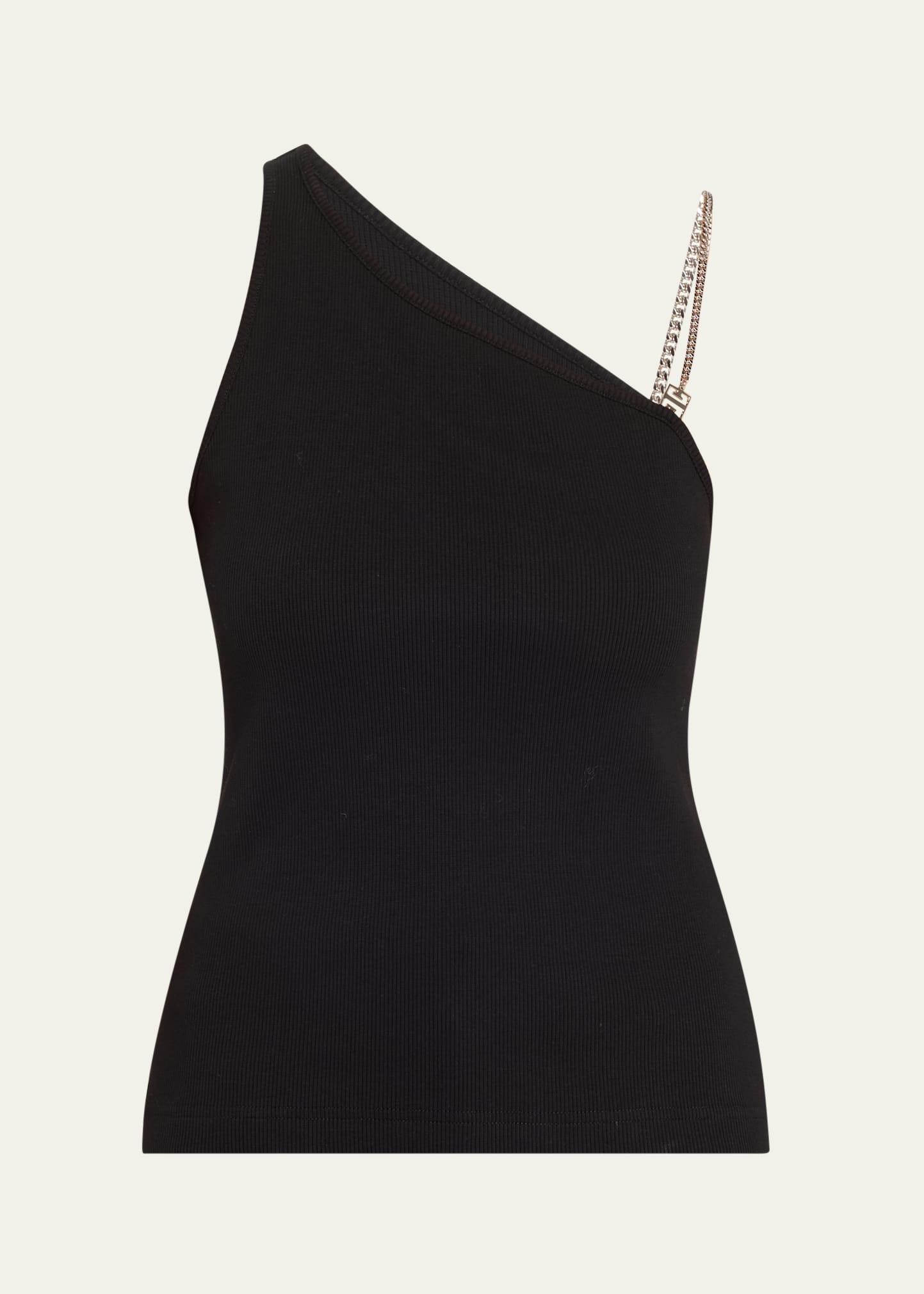 one-shoulder 4g logo chain tank top