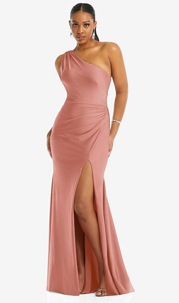 one-shoulder asymmetrical cowl back stretch satin mermaid dress