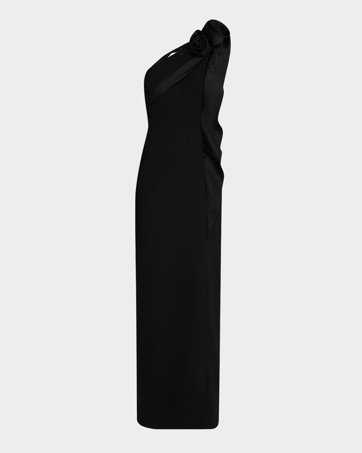 one-shoulder beaded column gown