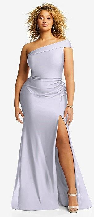 one-shoulder bias-cuff stretch satin mermaid dress with slight train