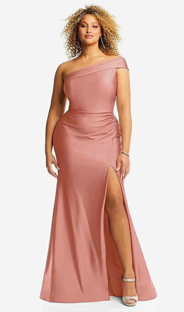 one-shoulder bias-cuff stretch satin mermaid dress with slight train