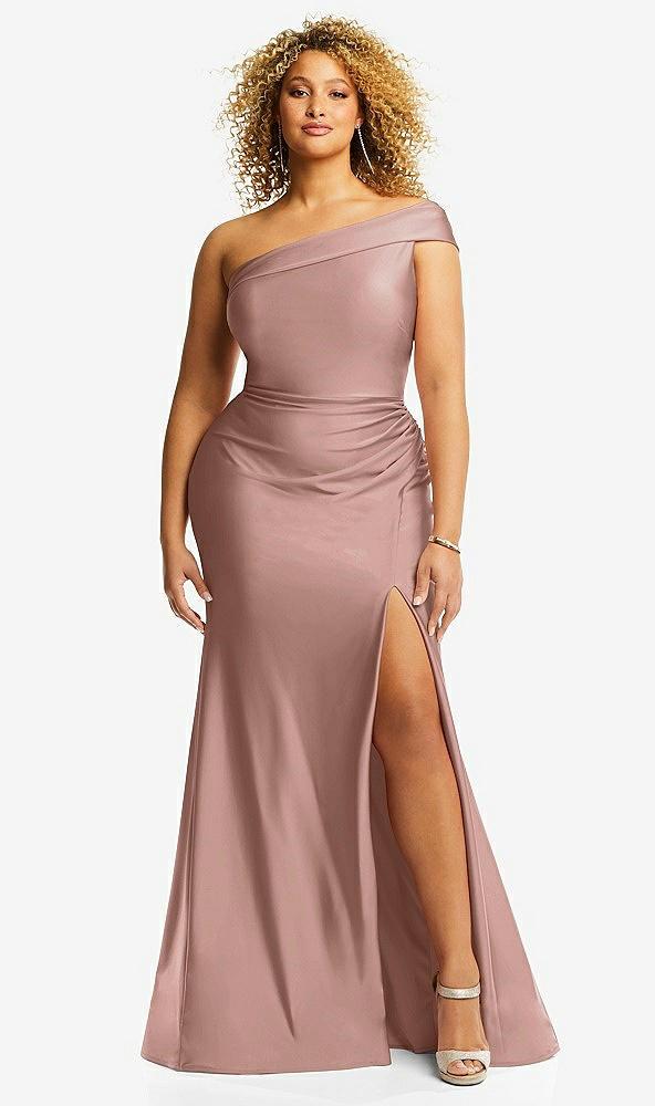 one-shoulder bias-cuff stretch satin mermaid dress with slight train