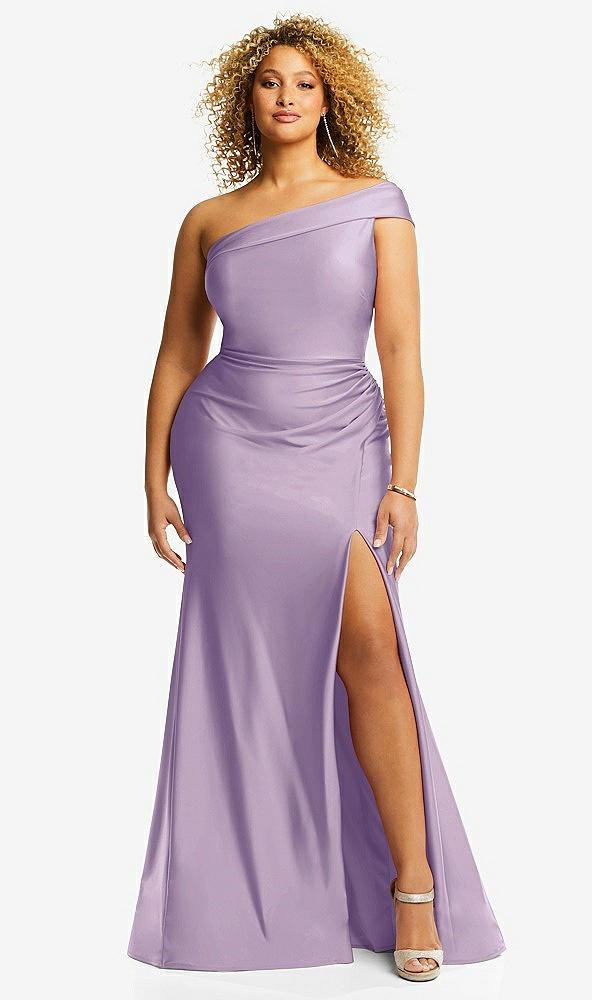 one-shoulder bias-cuff stretch satin mermaid dress with slight train