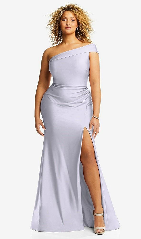 one-shoulder bias-cuff stretch satin mermaid dress with slight train