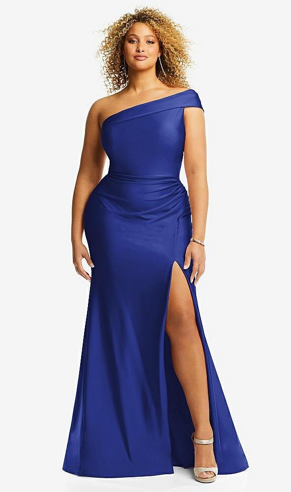 one-shoulder bias-cuff stretch satin mermaid dress with slight train