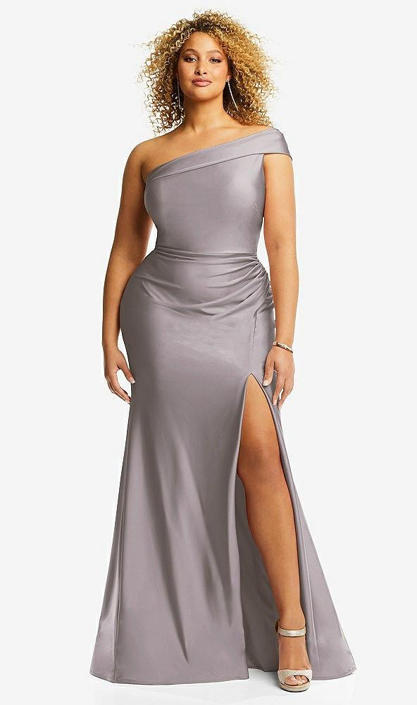 one-shoulder bias-cuff stretch satin mermaid dress with slight train