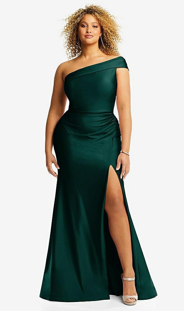 one-shoulder bias-cuff stretch satin mermaid dress with slight train