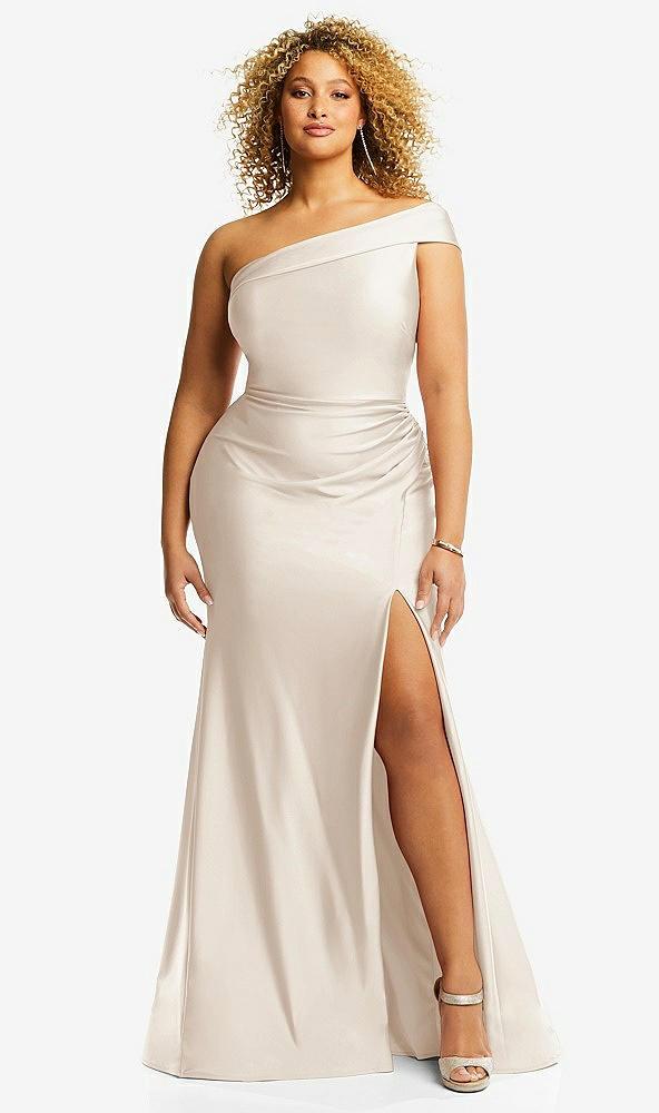 one-shoulder bias-cuff stretch satin mermaid dress with slight train