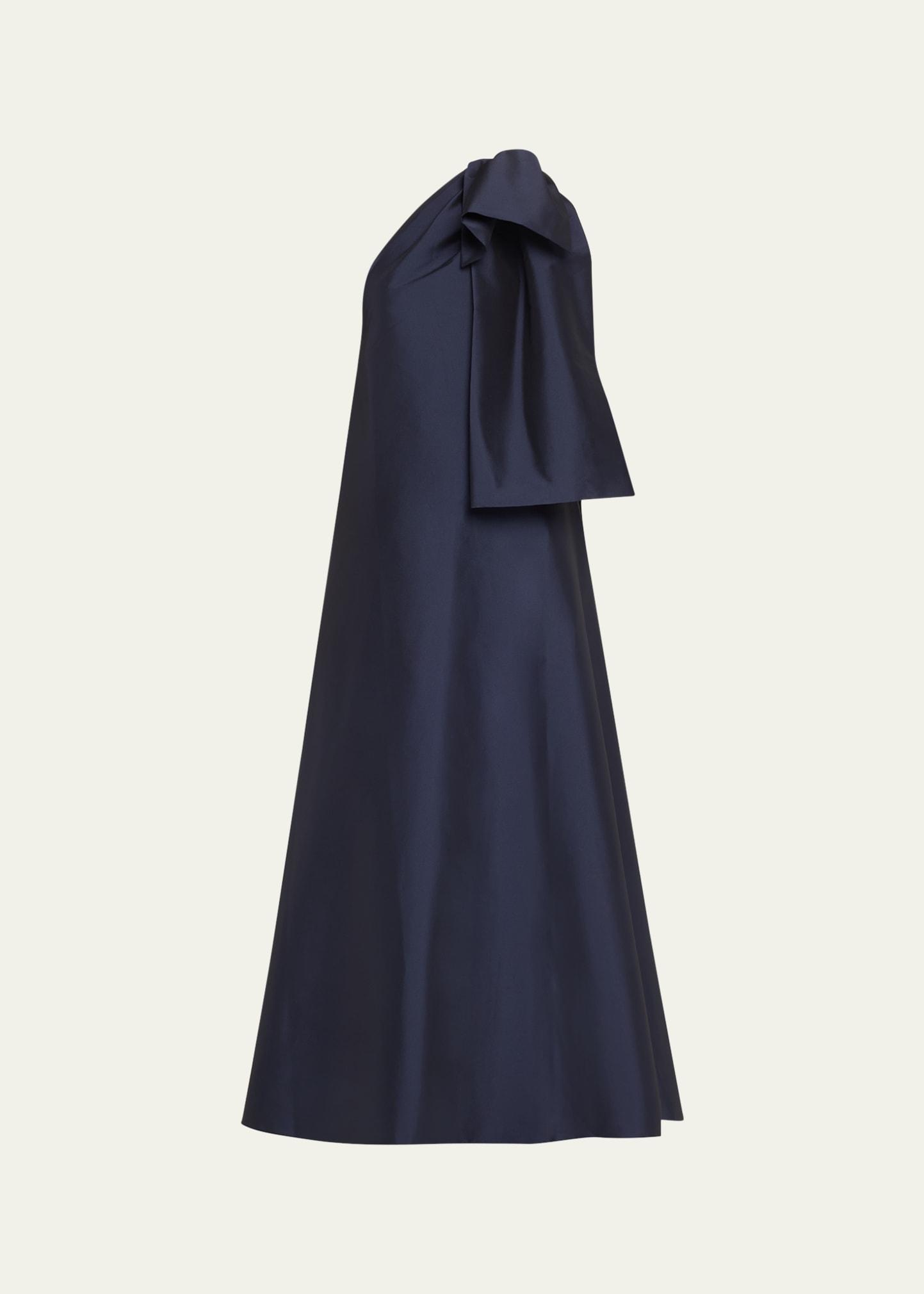 one-shoulder bow voluminous gown