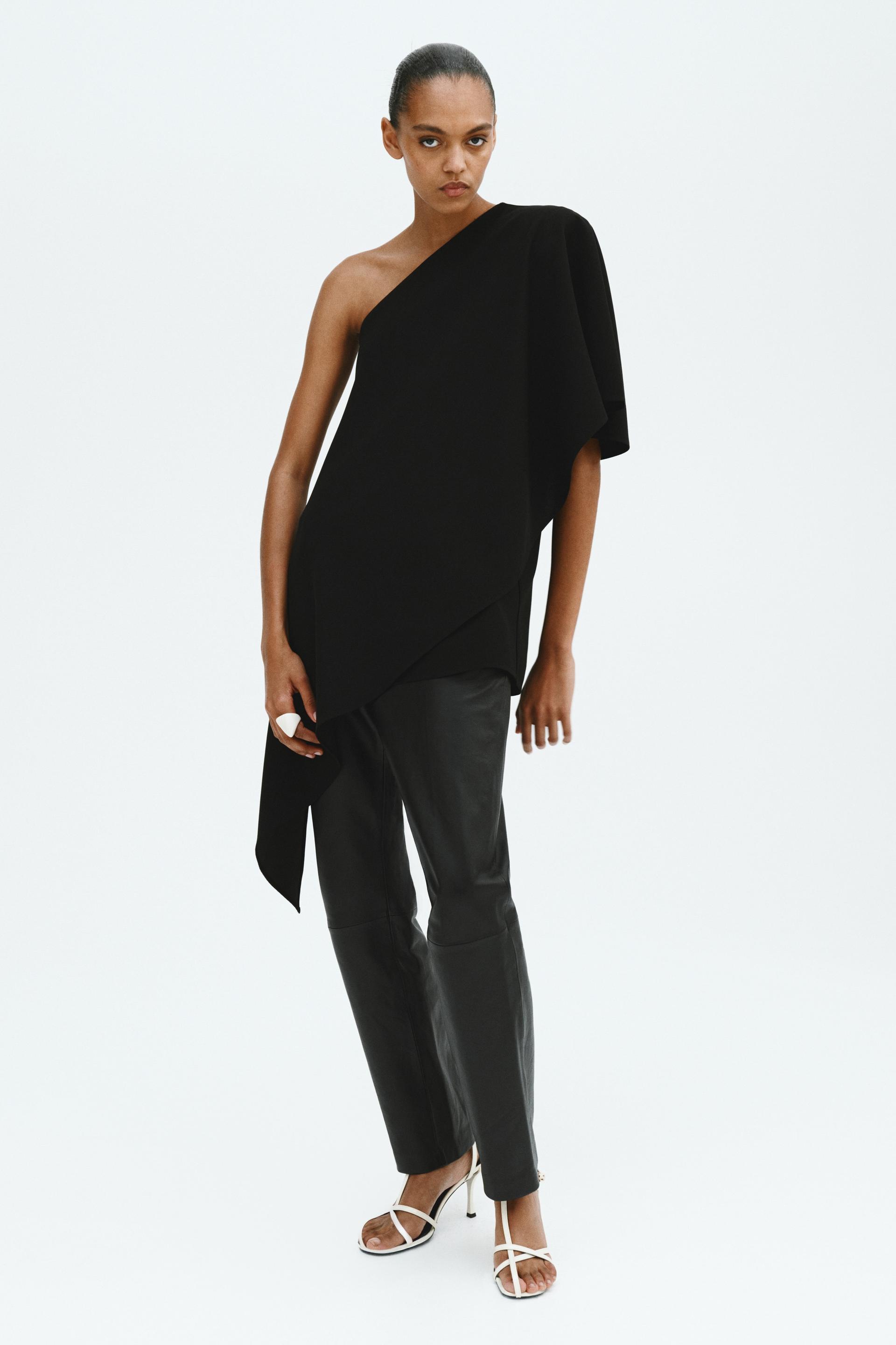 one-shoulder cape top