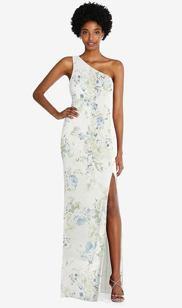 one-shoulder chiffon trumpet gown