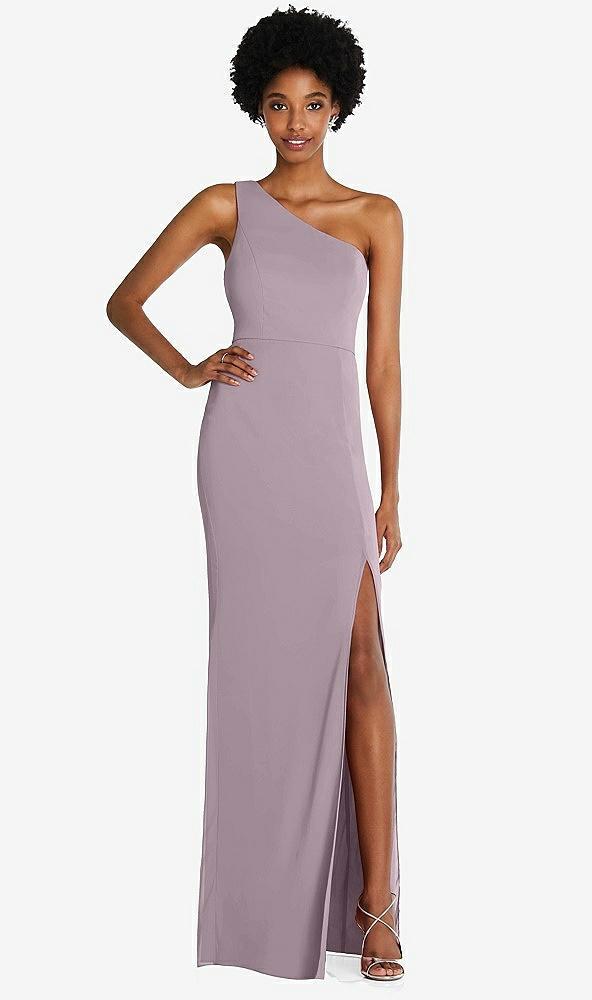 one-shoulder chiffon trumpet gown