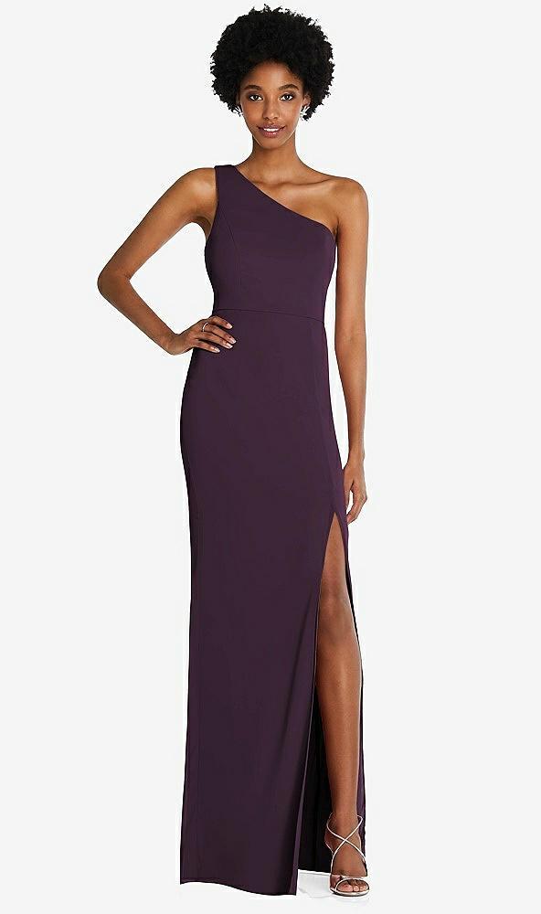 one-shoulder chiffon trumpet gown