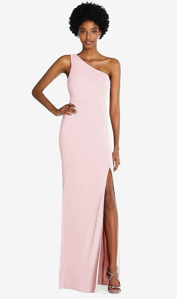 one-shoulder chiffon trumpet gown