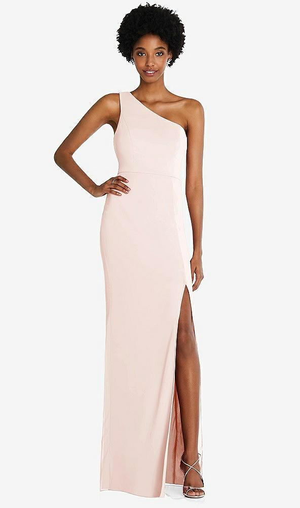 one-shoulder chiffon trumpet gown