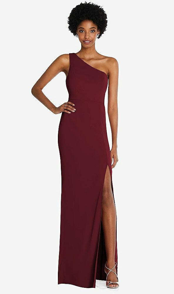 one-shoulder chiffon trumpet gown