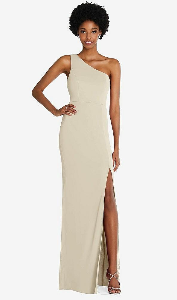 one-shoulder chiffon trumpet gown