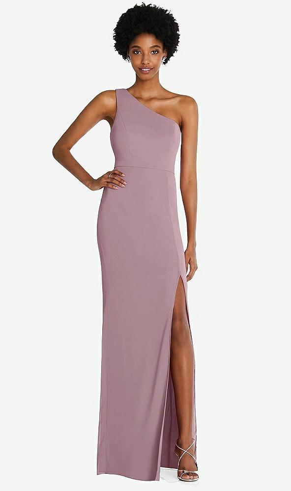 one-shoulder chiffon trumpet gown