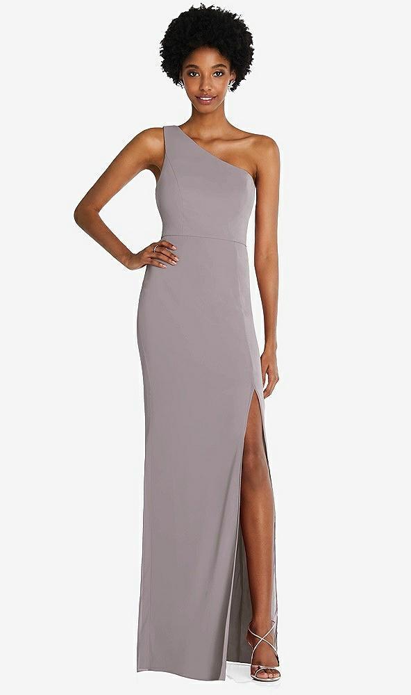 one-shoulder chiffon trumpet gown