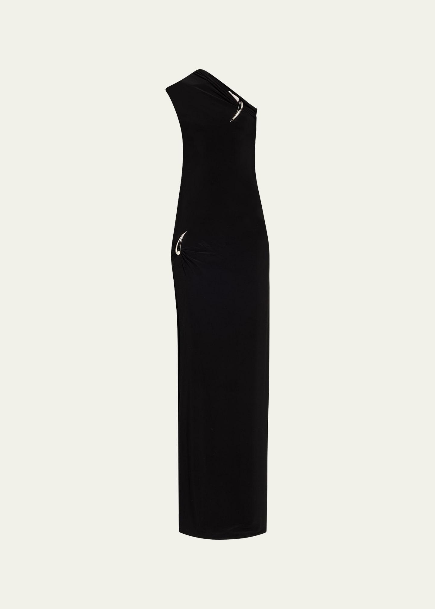 one-shoulder claw slit gown