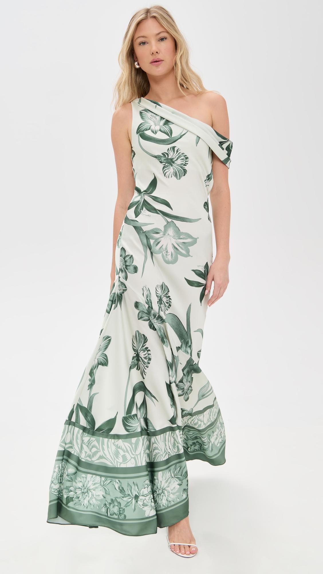 one shoulder cowl maxi dress