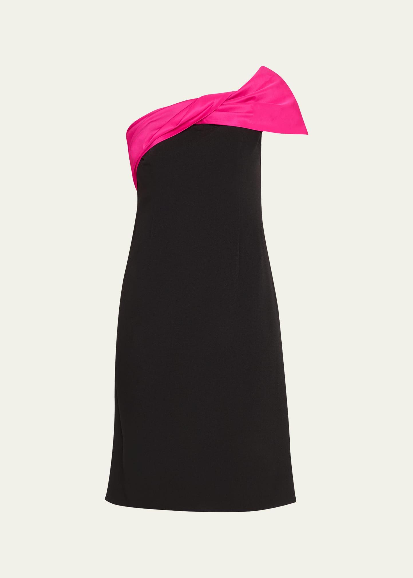 one-shoulder crepe & taffeta dress