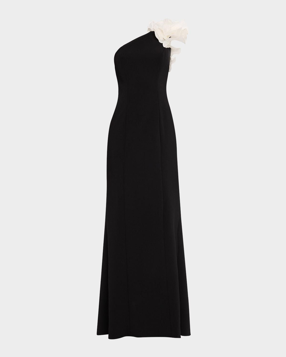one-shoulder crepe gown