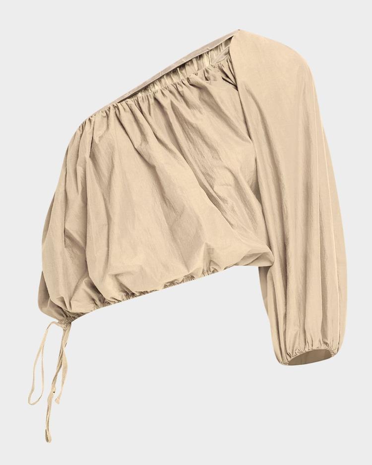 one-shoulder crop balloon blouse