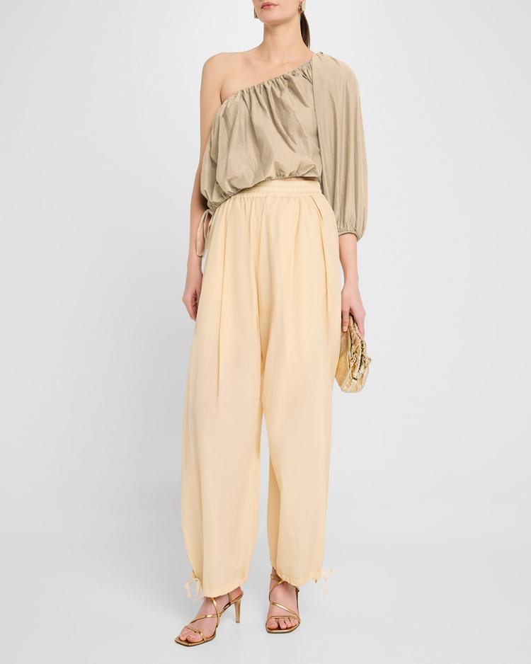 one-shoulder crop balloon blouse