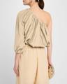 one-shoulder crop balloon blouse