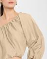 one-shoulder crop balloon blouse