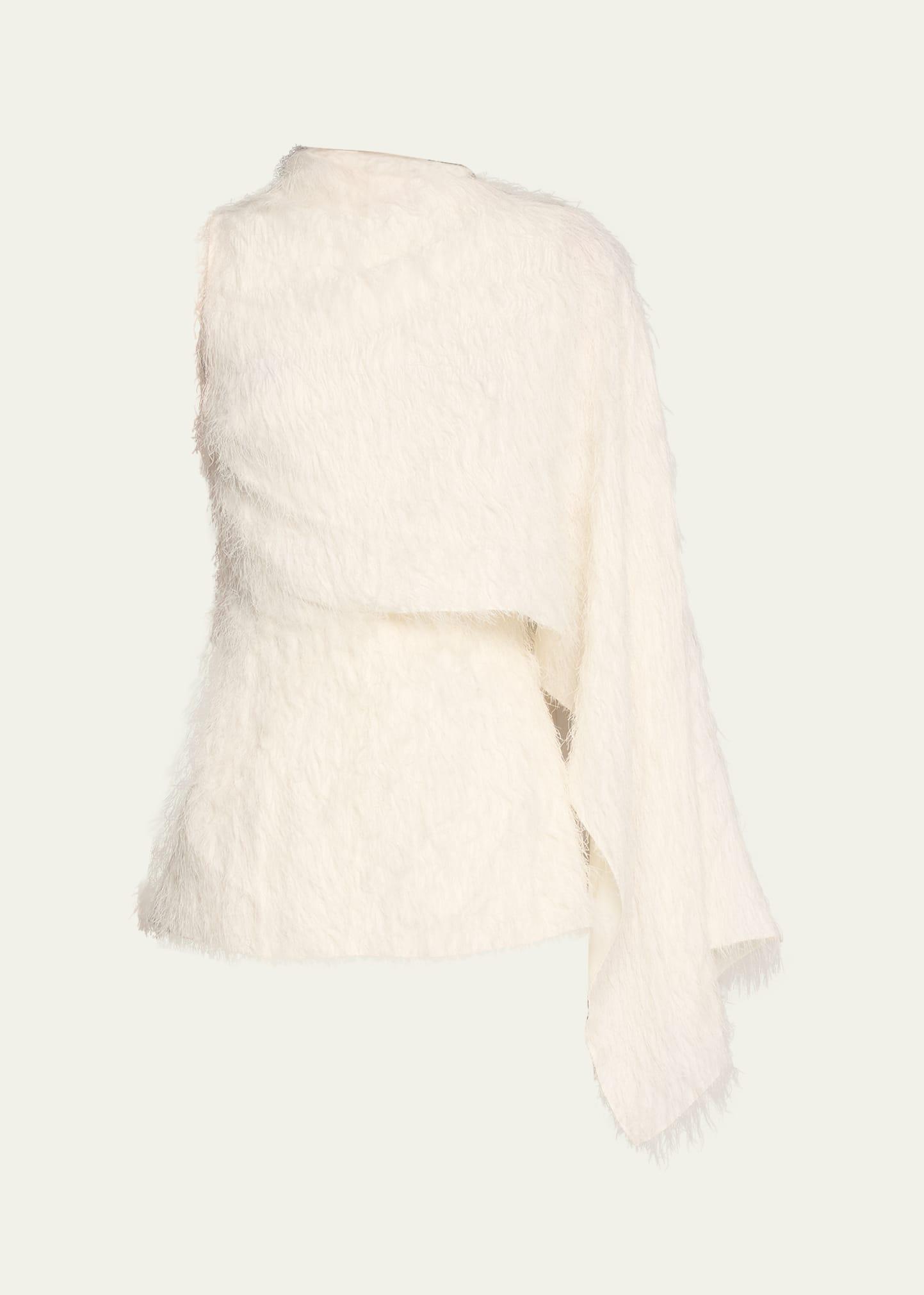 one-shoulder drape fringe fil coupe blouse