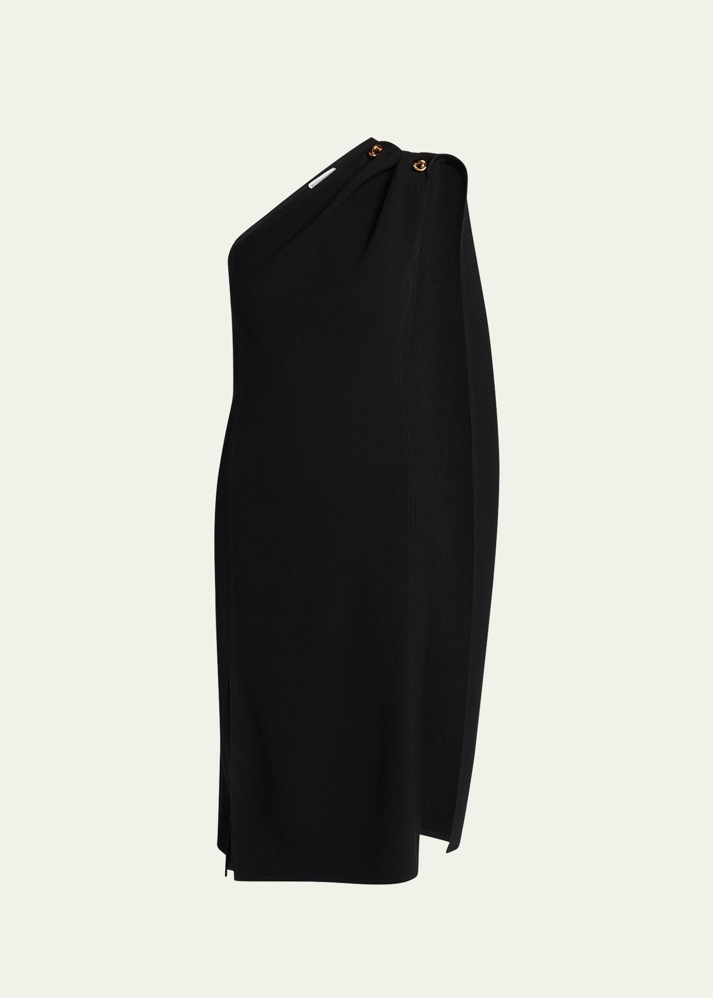 one-shoulder drape slit dress