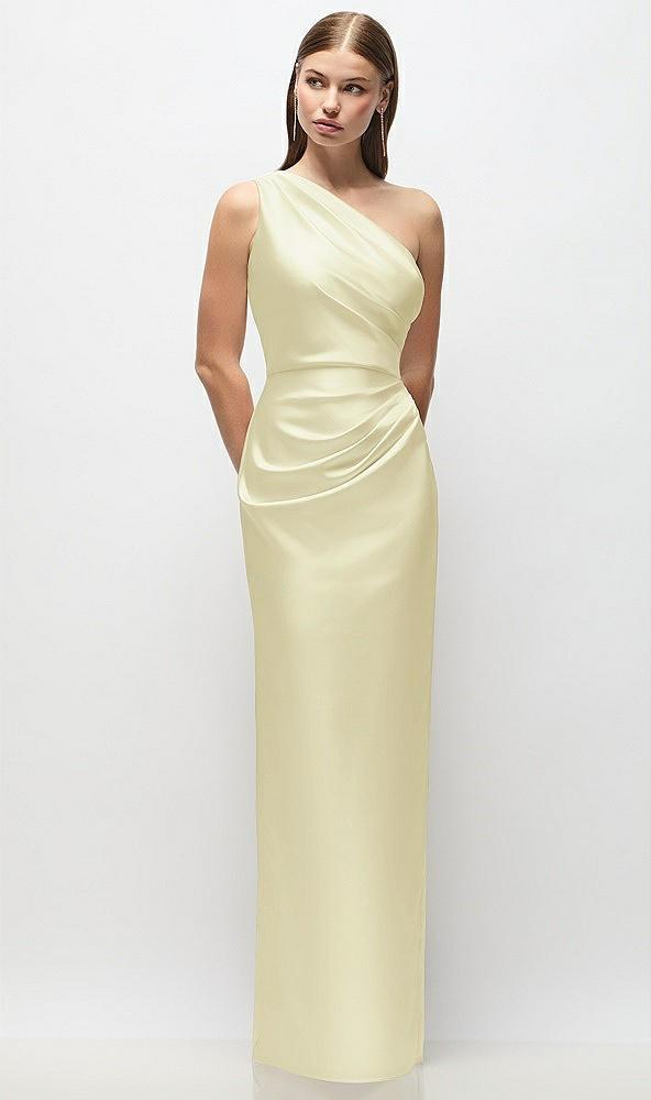 one-shoulder draped bodice stretch satin column maxi dress